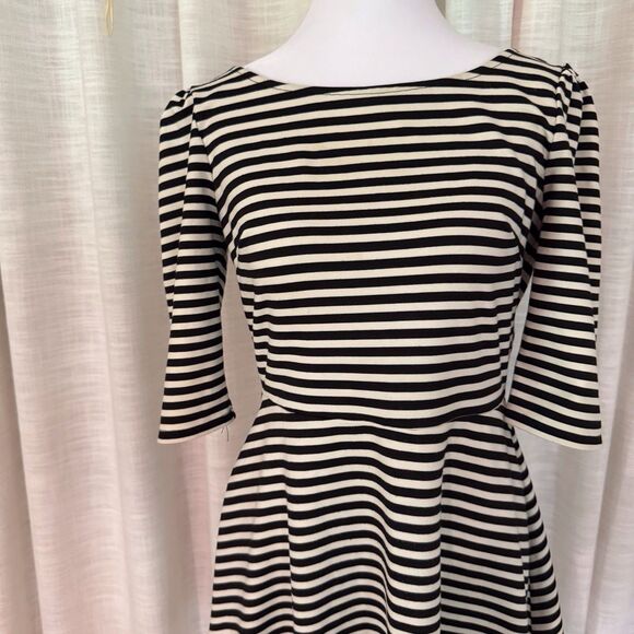 Pixley Dress Medium Kathy Striped Fit &‎ Flare Black Cream Skater Black White - Picture 3 of 15